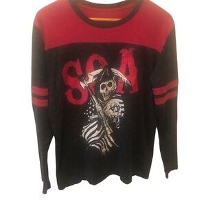 Sons of Anarchy SOA Graphic Baseball Tee Size M Red Black Speckle Skull